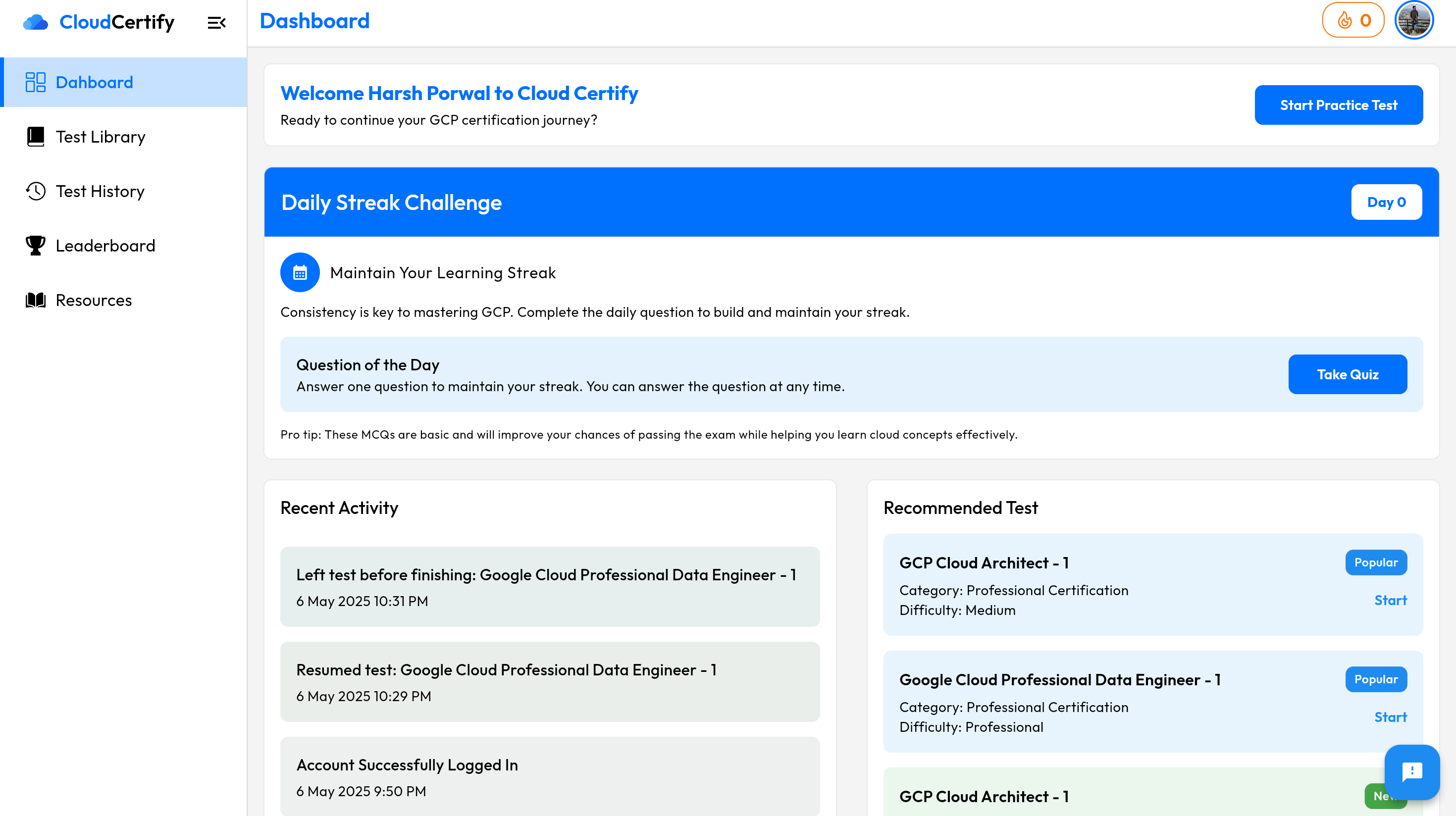 Cloud Certify Dashboard